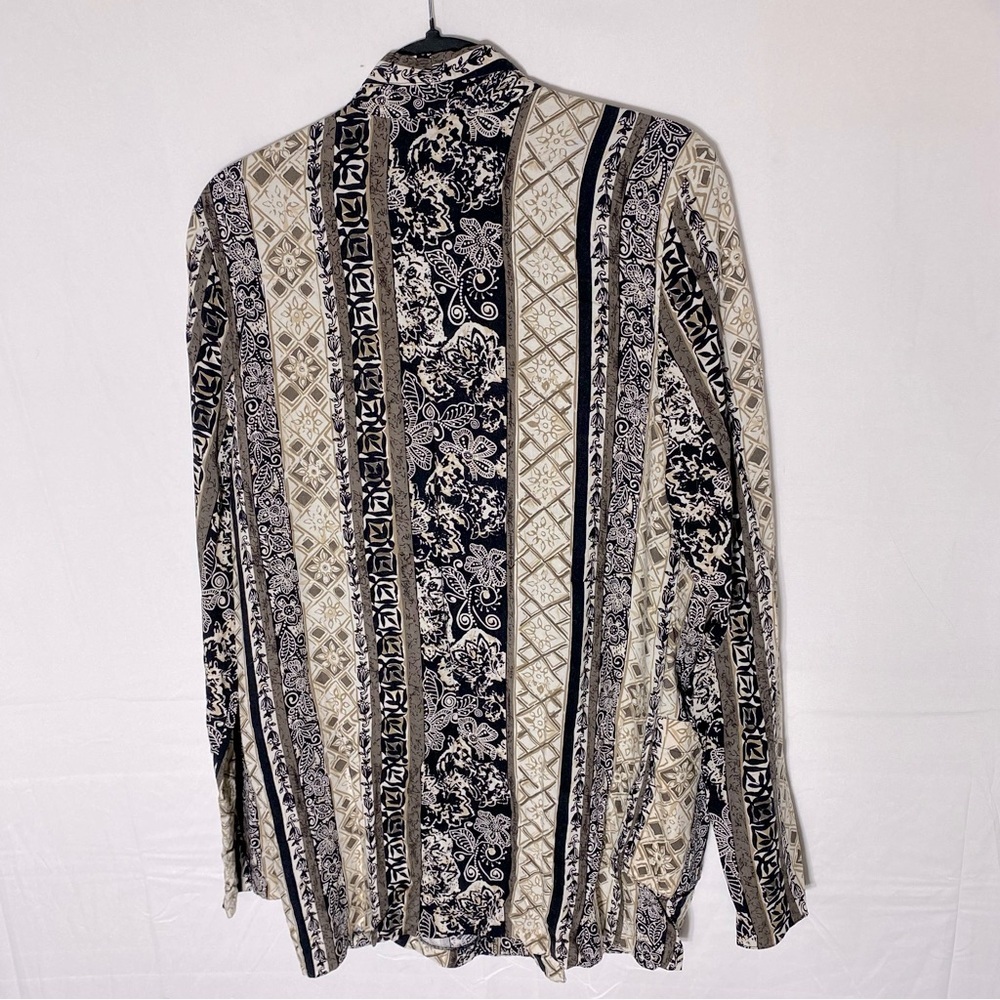 Vintage Tall Girl Cream Black Multi Print Lightweight Blazer L - Picture 11 of 12